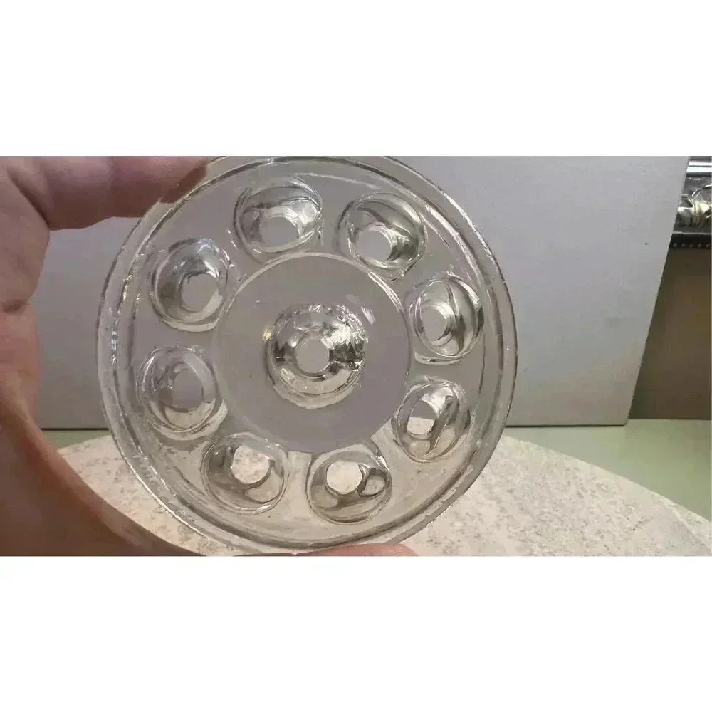 Vintage Clear Heavy Glass Round Flower‎ Frog 9 Holes Stem Holder Arranging Base